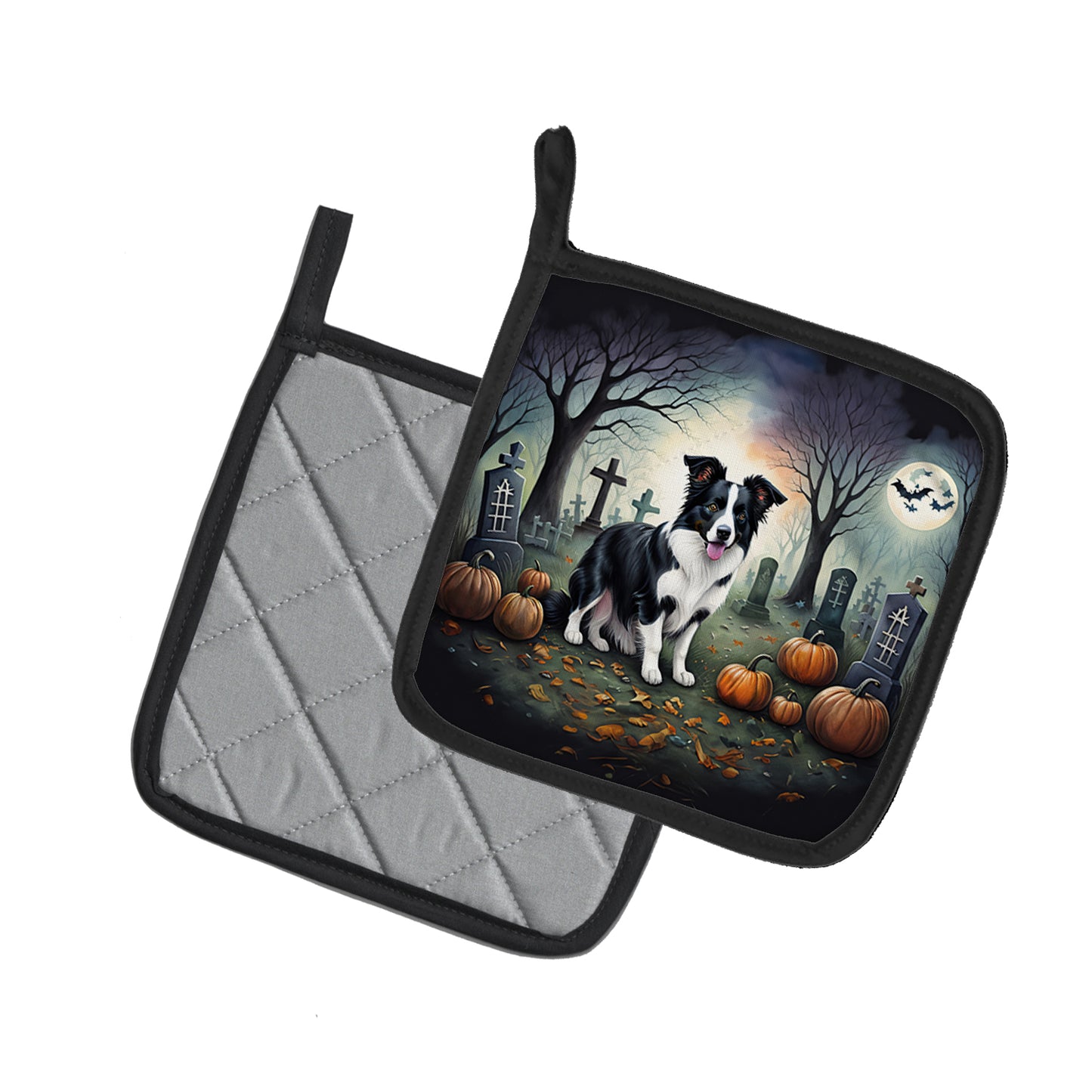 Border Collie Spooky Halloween Pair of Pot Holders