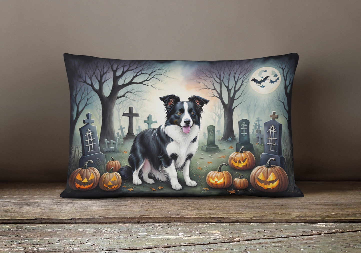 Border Collie Spooky Halloween Throw Pillow