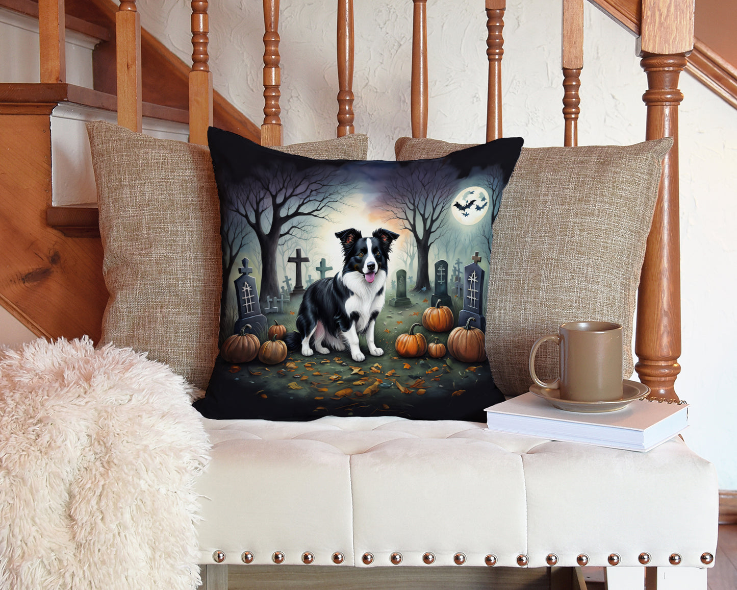 Border Collie Spooky Halloween Throw Pillow