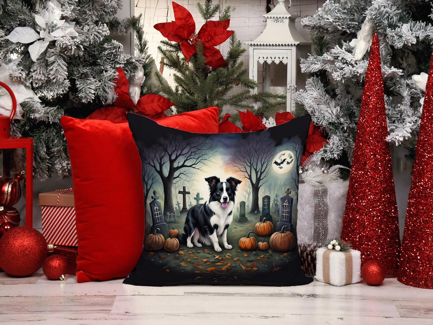 Border Collie Spooky Halloween Throw Pillow