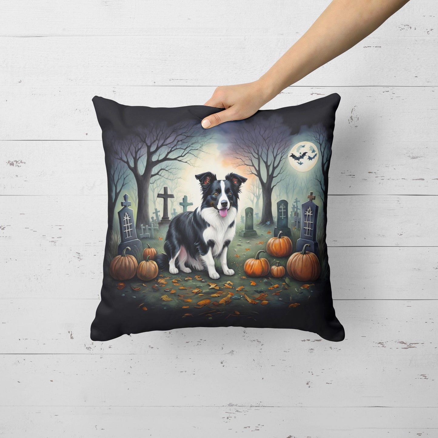 Border Collie Spooky Halloween Throw Pillow