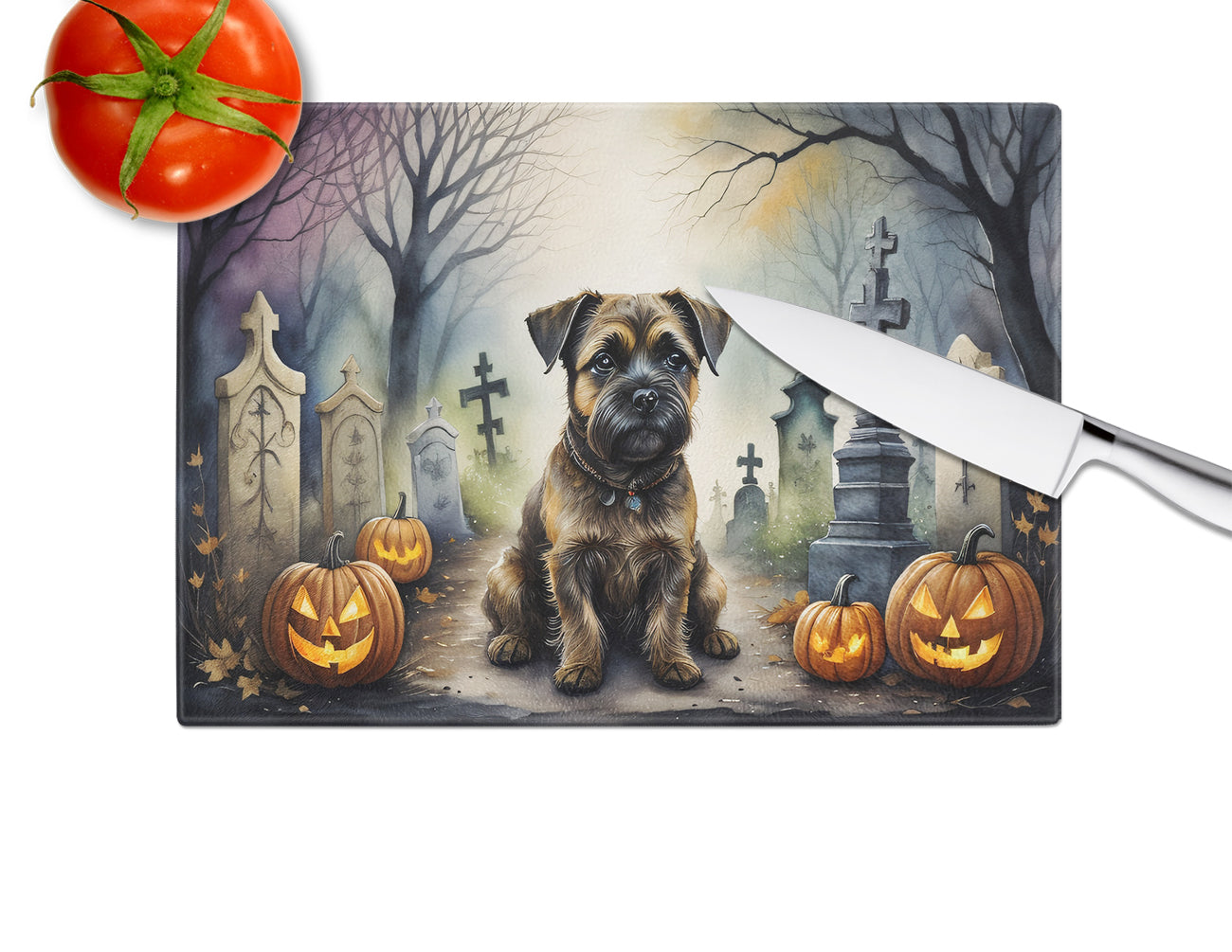 Border Terrier Spooky Halloween Glass Cutting Board