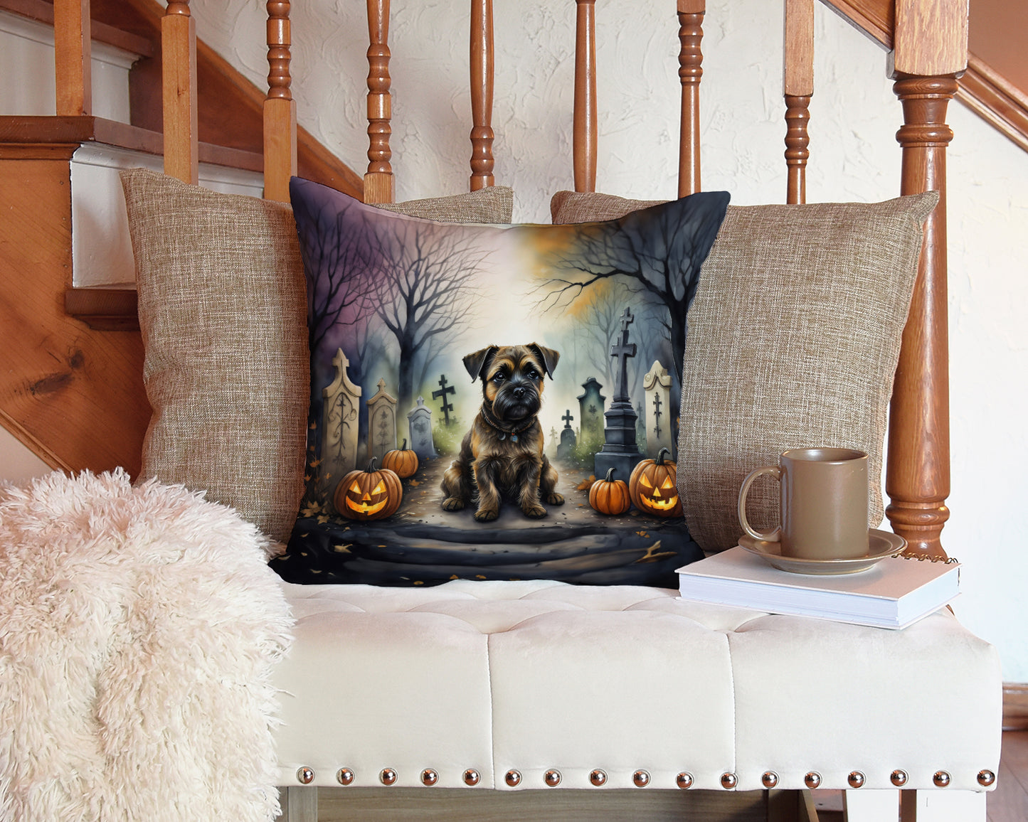 Border Terrier Spooky Halloween Throw Pillow