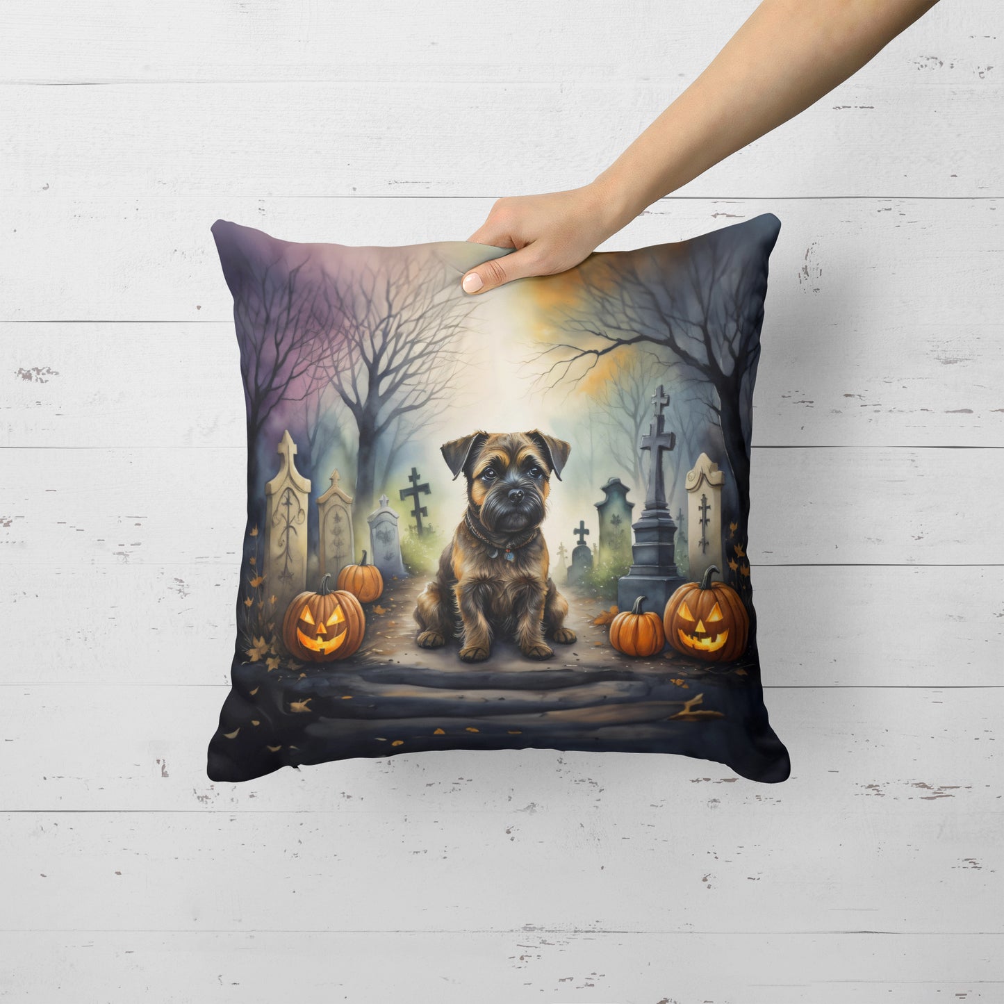 Border Terrier Spooky Halloween Throw Pillow