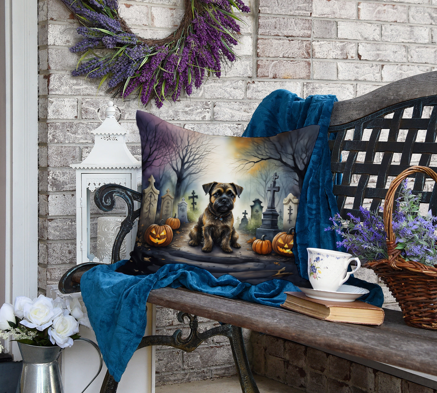 Border Terrier Spooky Halloween Throw Pillow