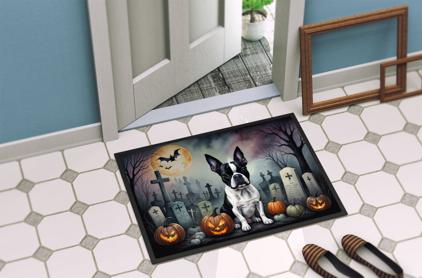 Boston Terrier Spooky Halloween Doormat