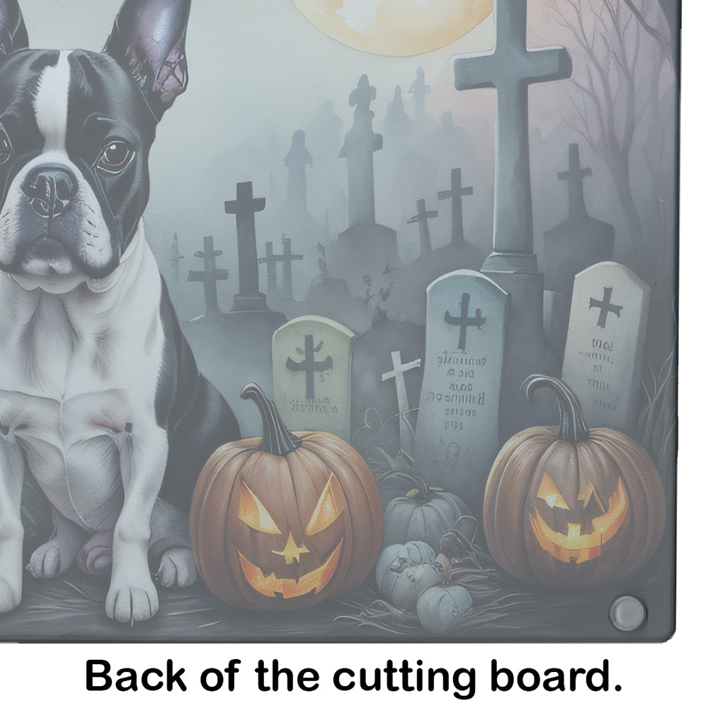 Boston Terrier Spooky Halloween Glass Cutting Board