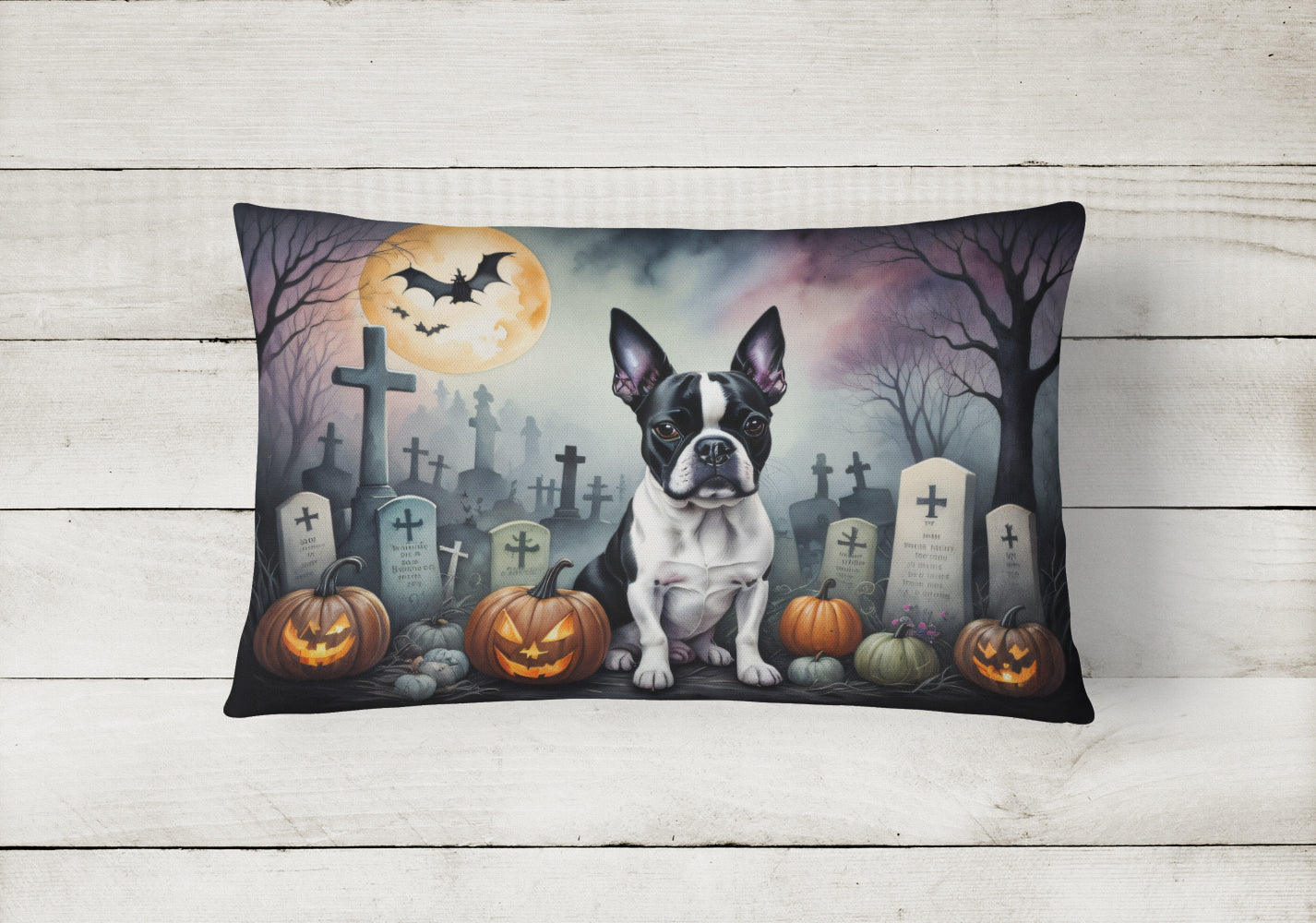 Boston Terrier Spooky Halloween Throw Pillow