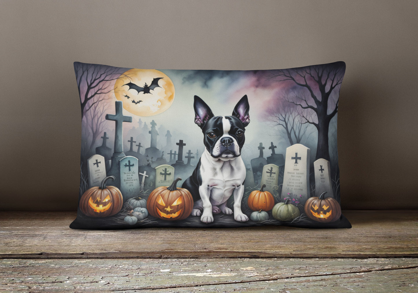 Boston Terrier Spooky Halloween Throw Pillow