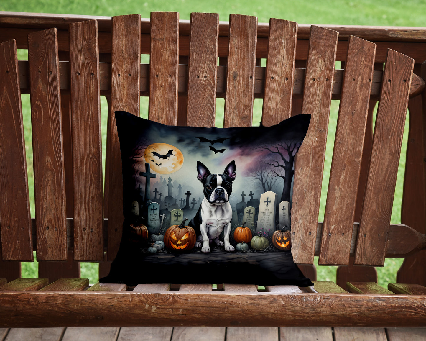 Boston Terrier Spooky Halloween Throw Pillow