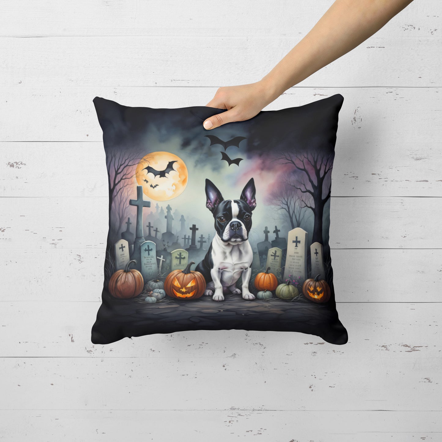 Boston Terrier Spooky Halloween Throw Pillow