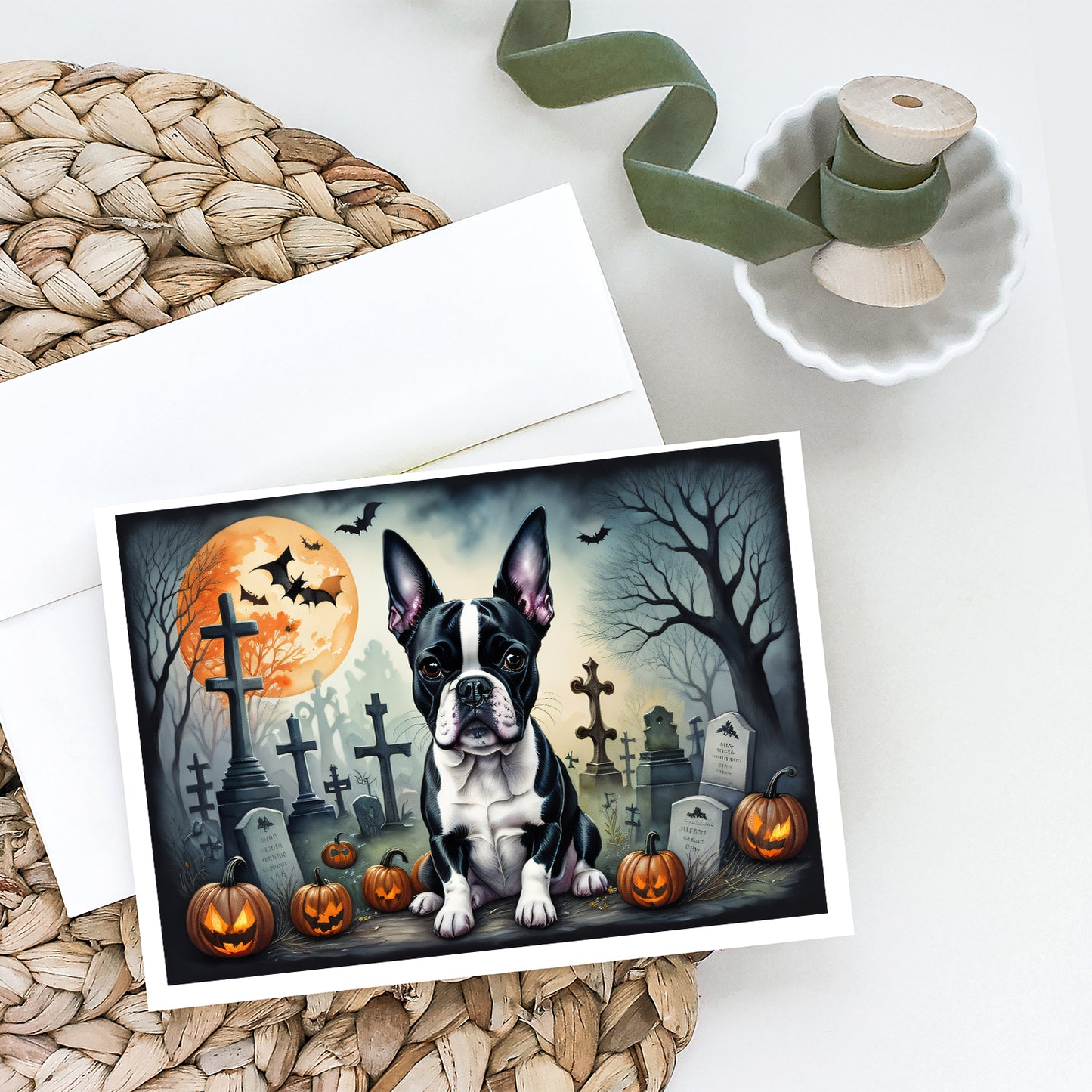 Boston Terrier Spooky Halloween Greeting Cards Pack of 8