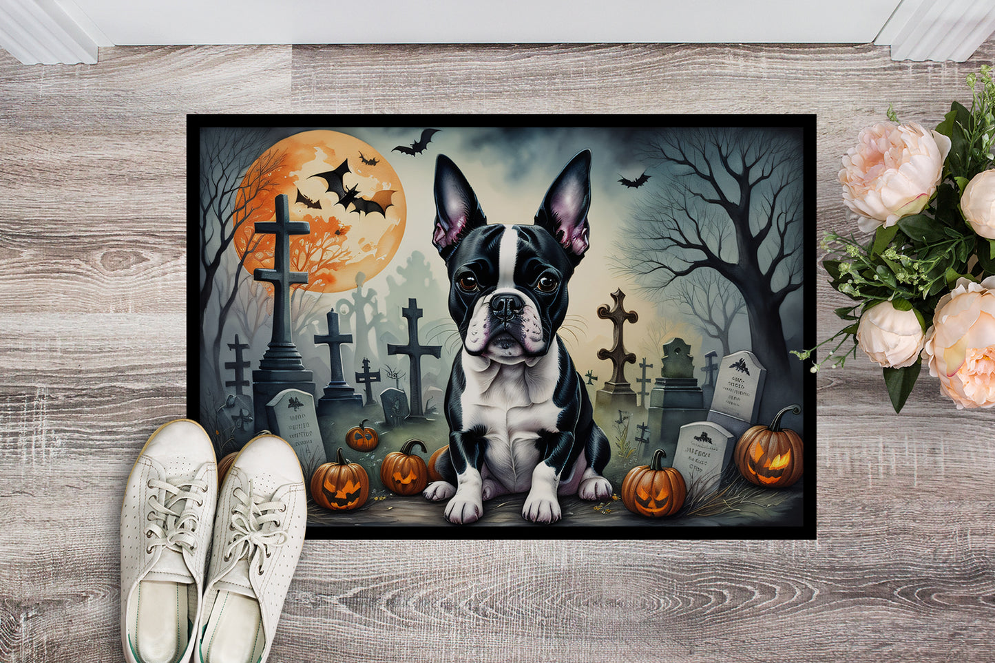 Boston Terrier Spooky Halloween Doormat