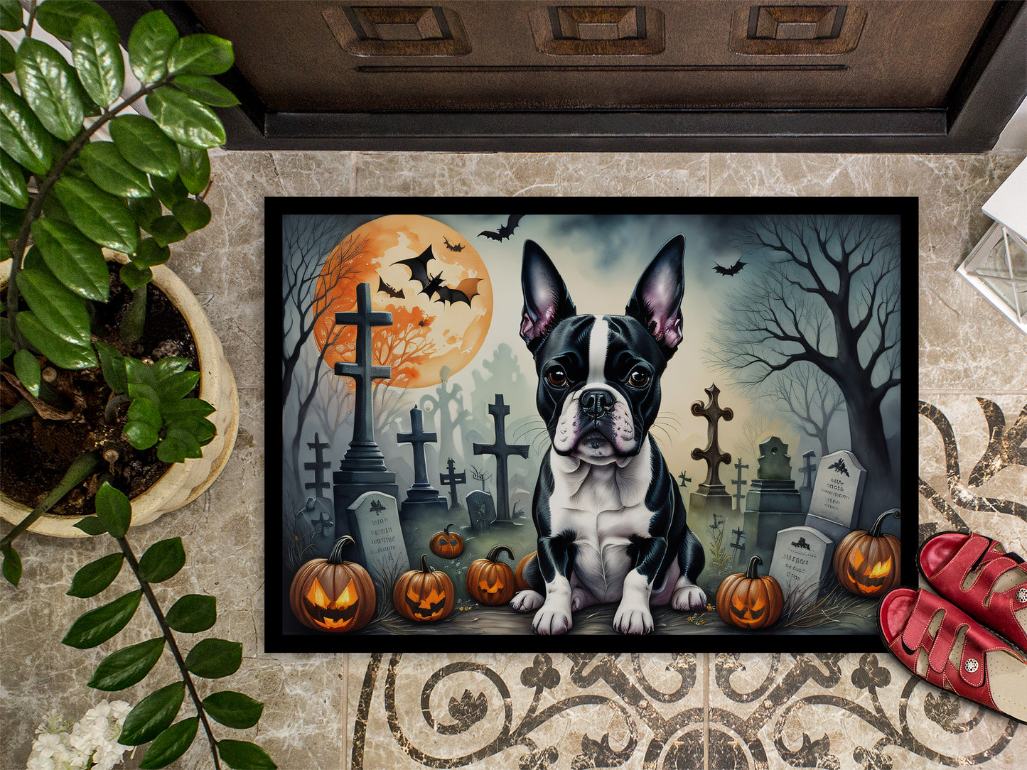 Boston Terrier Spooky Halloween Doormat