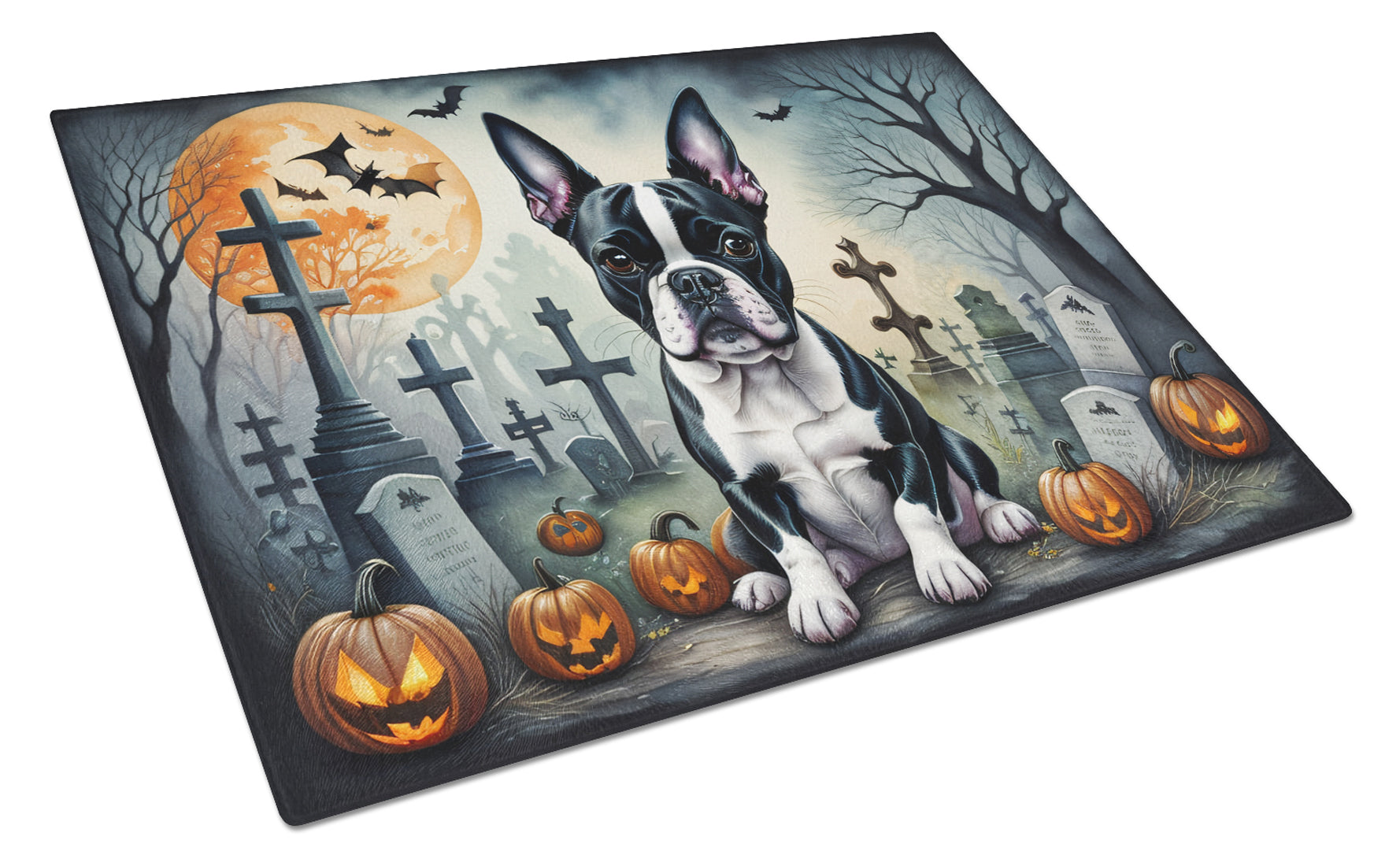 Buy this Boston Terrier Spooky Halloween Glass Cutting Board