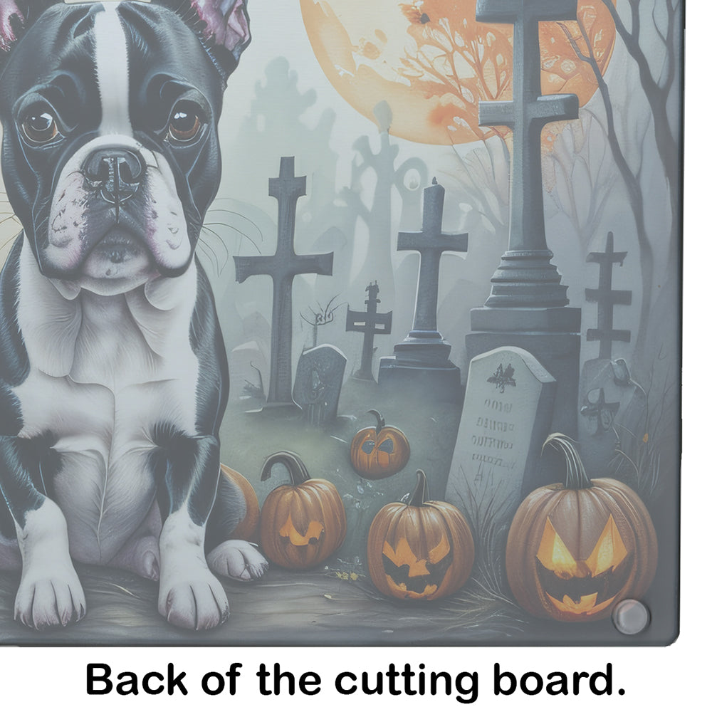 Boston Terrier Spooky Halloween Glass Cutting Board