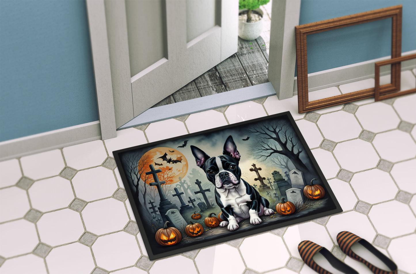 Boston Terrier Spooky Halloween Doormat