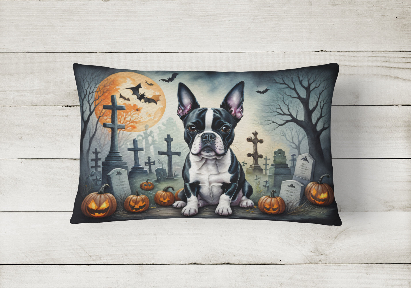 Boston Terrier Spooky Halloween Throw Pillow