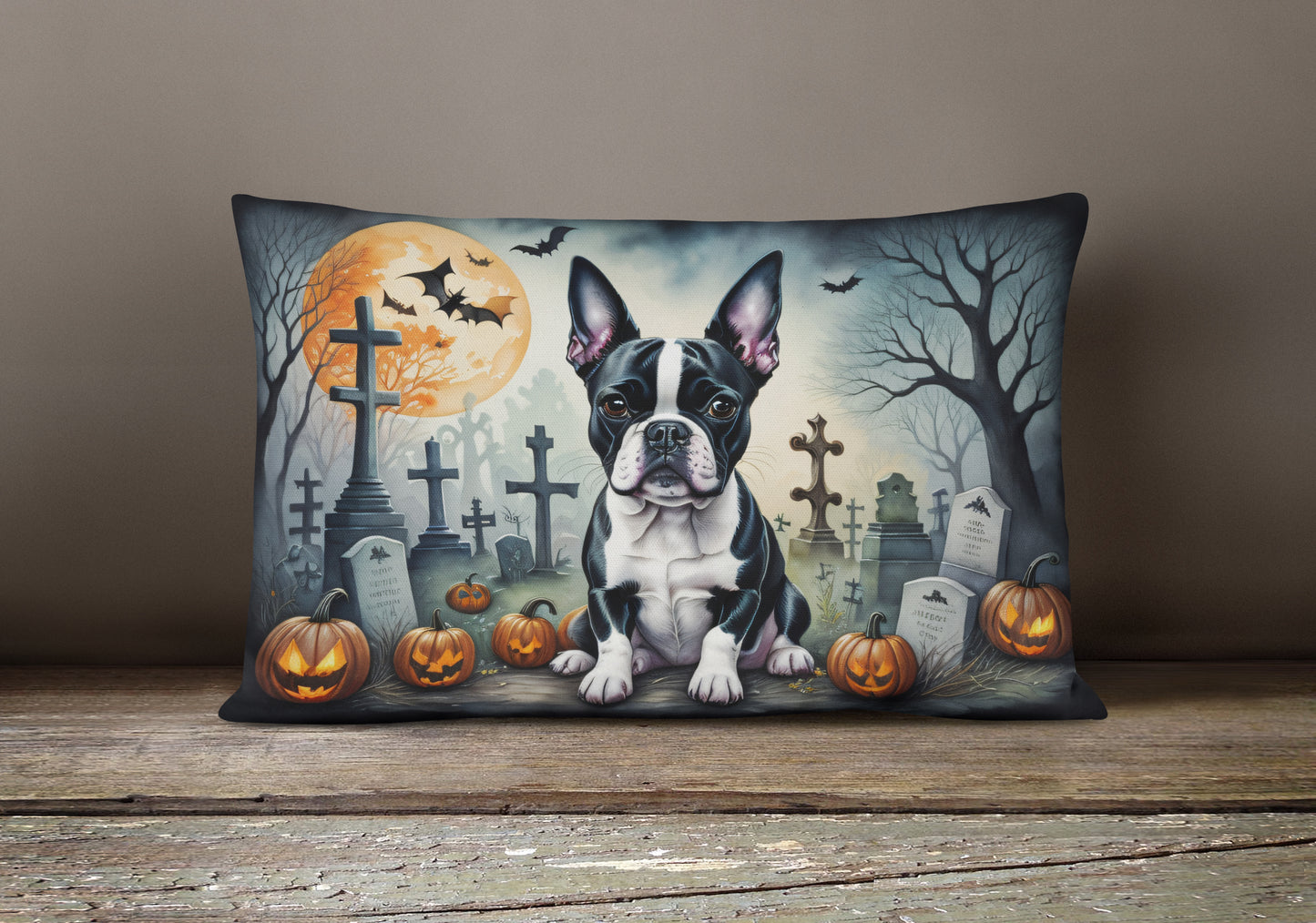 Boston Terrier Spooky Halloween Throw Pillow