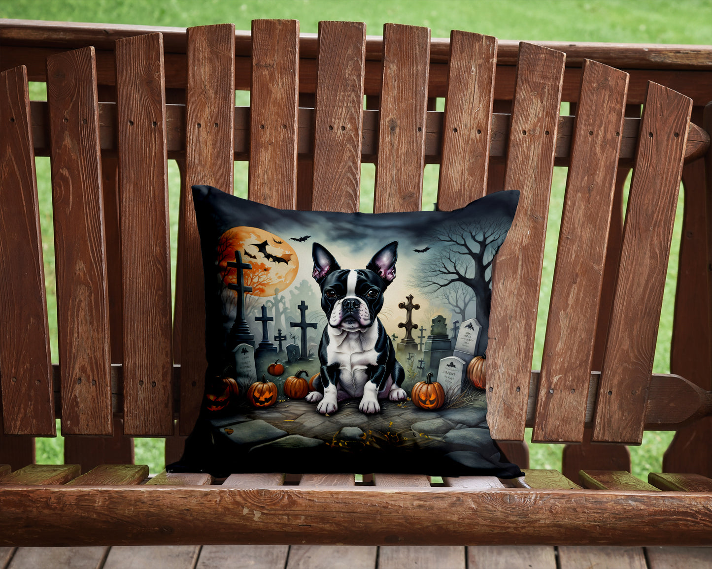 Boston Terrier Spooky Halloween Throw Pillow