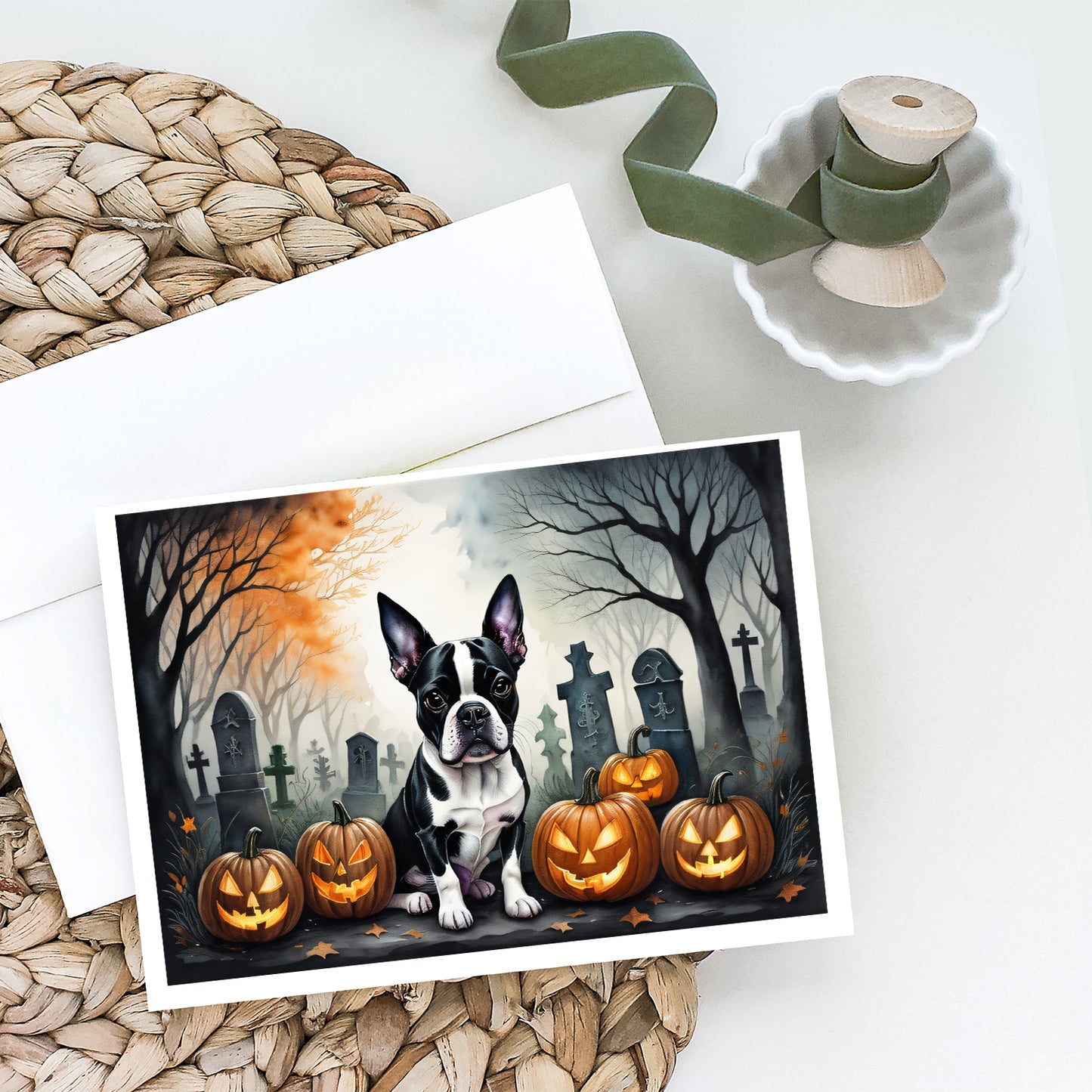 Boston Terrier Spooky Halloween Greeting Cards Pack of 8
