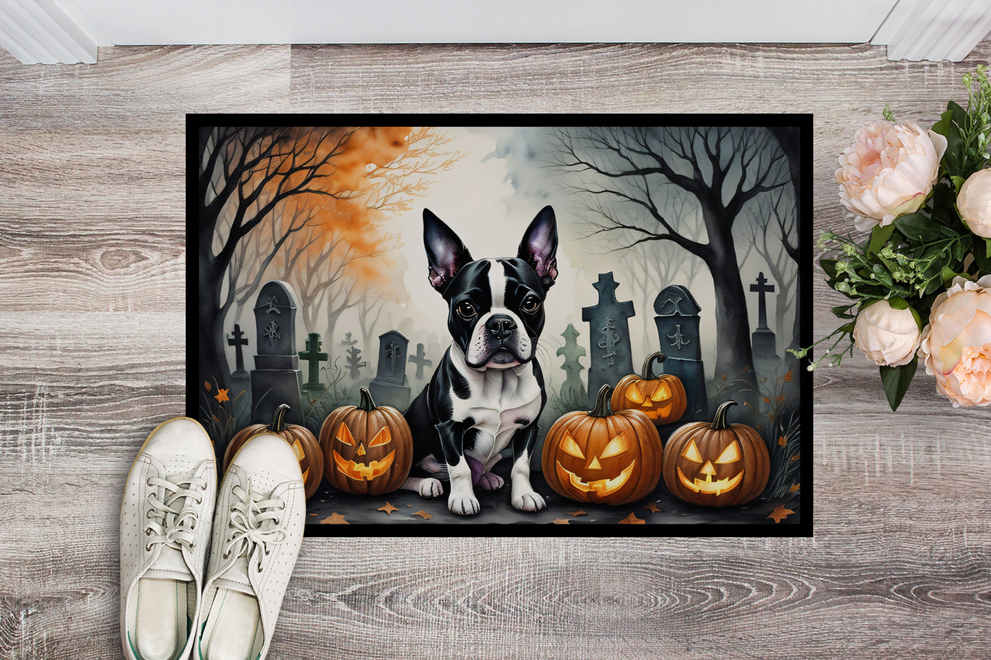 Boston Terrier Spooky Halloween Doormat