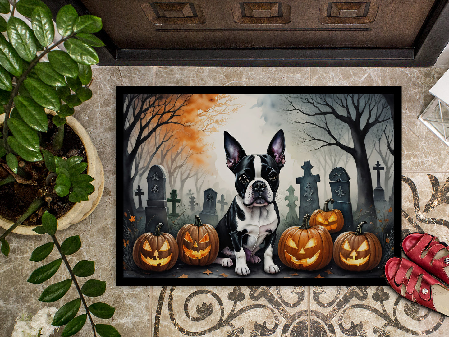 Boston Terrier Spooky Halloween Doormat