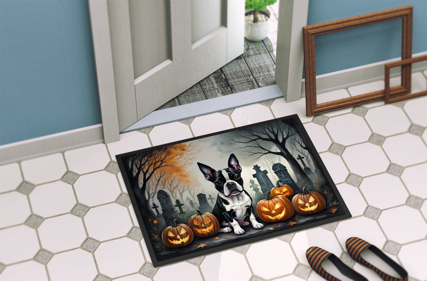 Boston Terrier Spooky Halloween Doormat