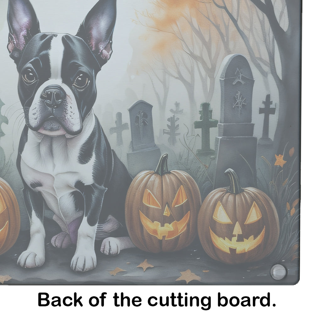 Boston Terrier Spooky Halloween Glass Cutting Board