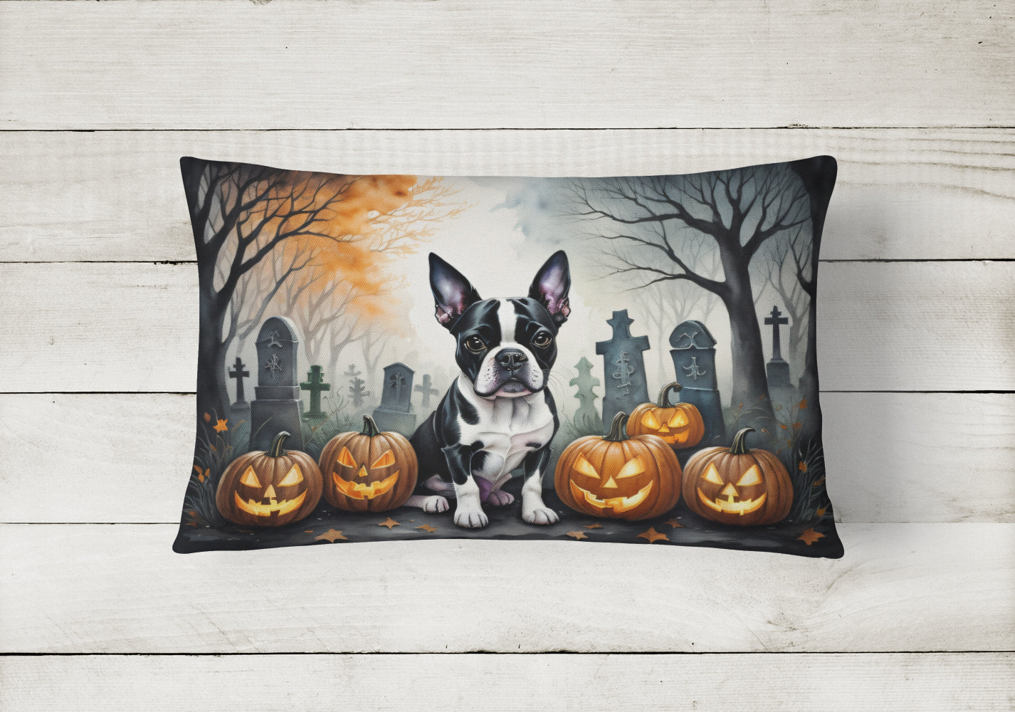 Boston Terrier Spooky Halloween Throw Pillow