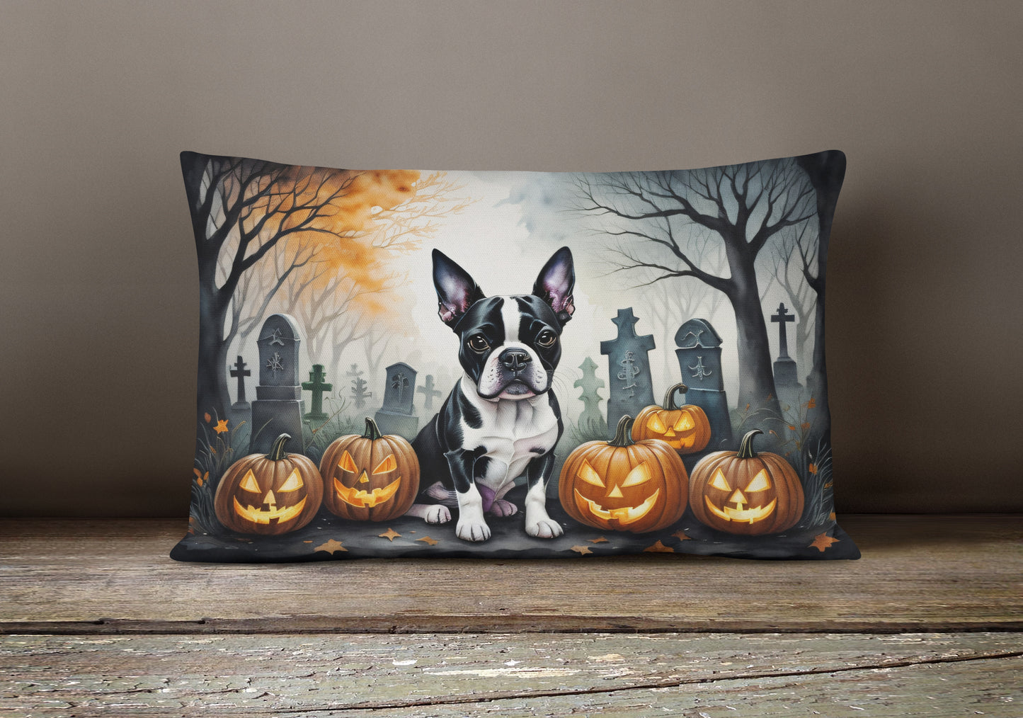 Boston Terrier Spooky Halloween Throw Pillow