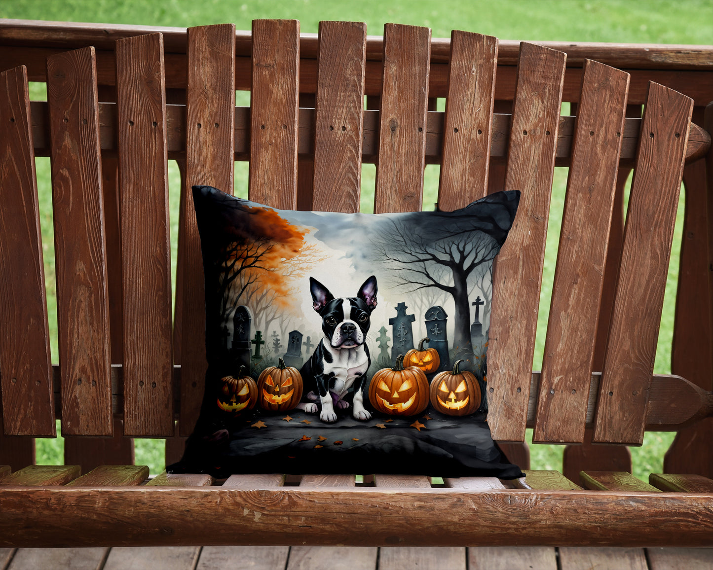 Boston Terrier Spooky Halloween Throw Pillow