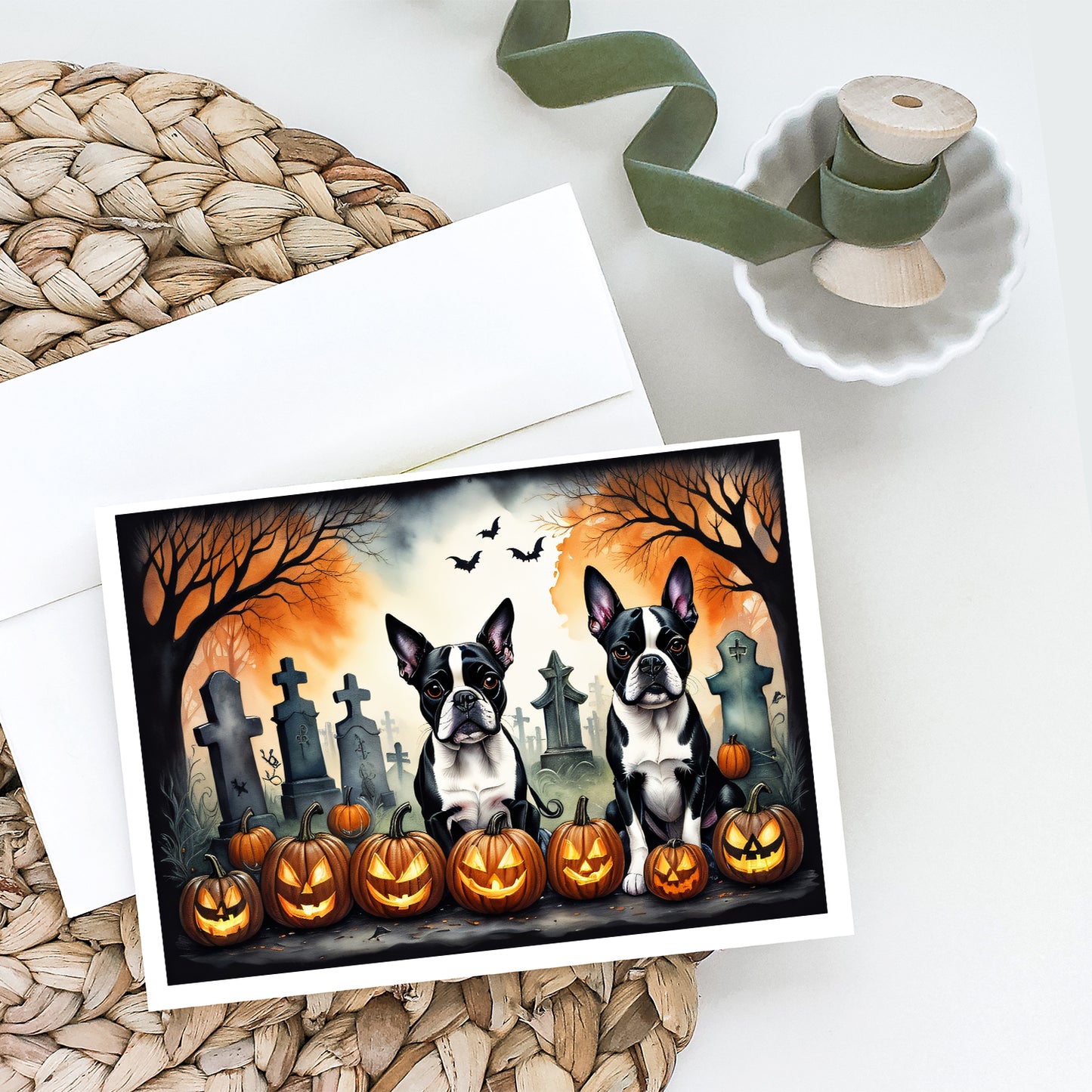 Boston Terrier Spooky Halloween Greeting Cards Pack of 8