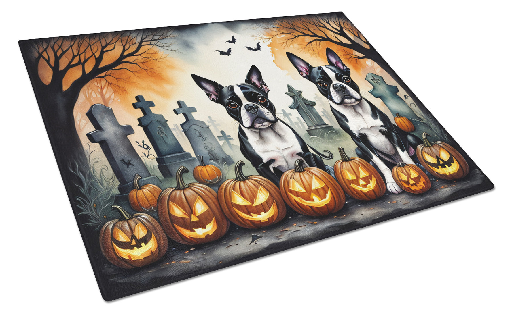 Buy this Boston Terrier Spooky Halloween Glass Cutting Board