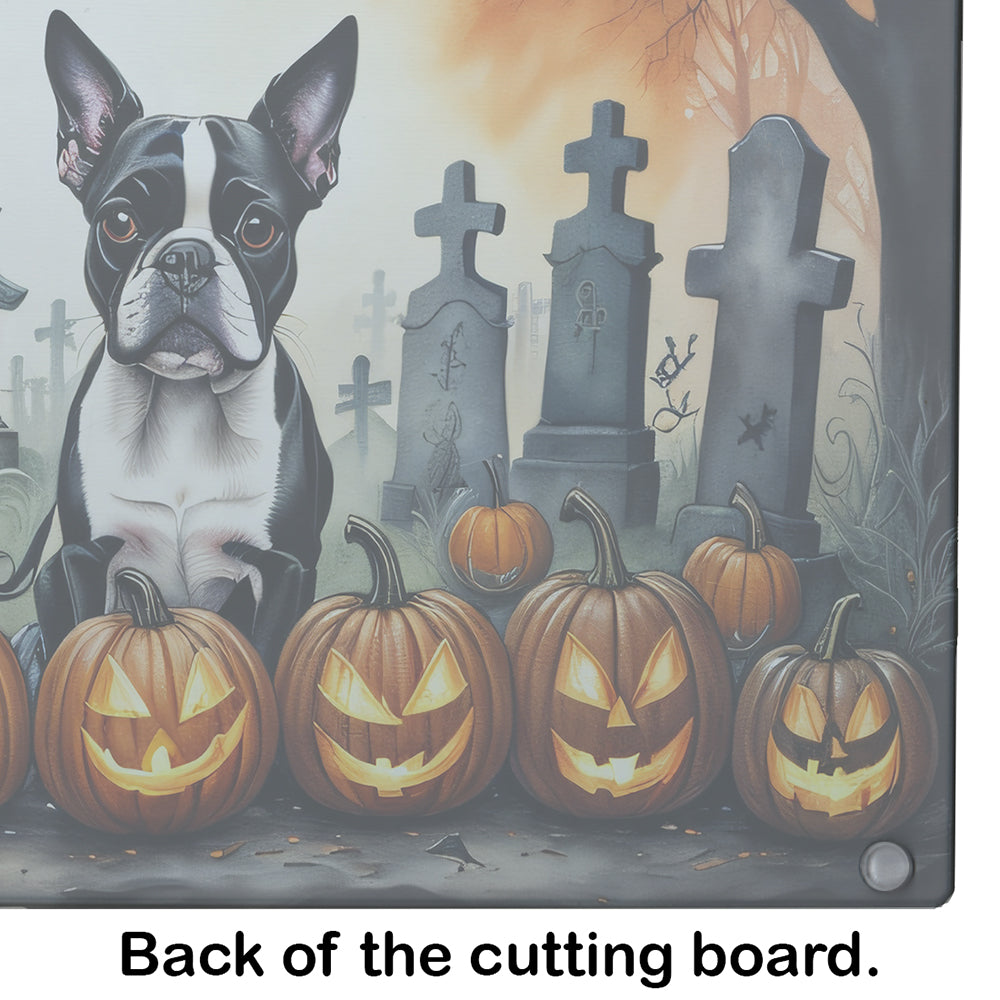 Boston Terrier Spooky Halloween Glass Cutting Board