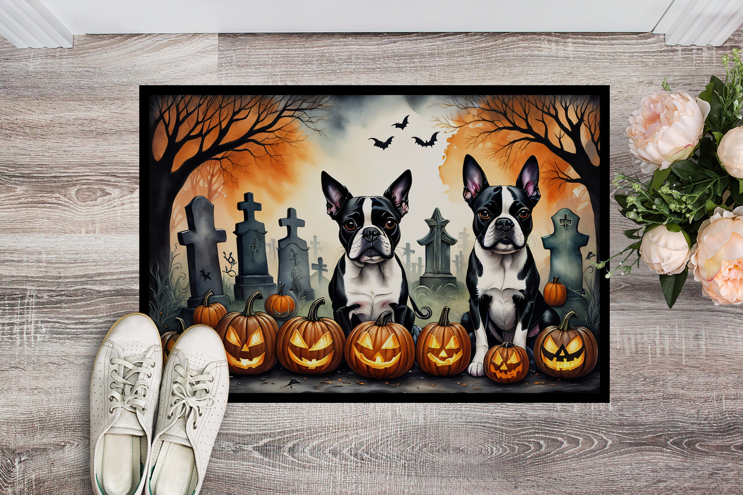 Boston Terrier Spooky Halloween Doormat