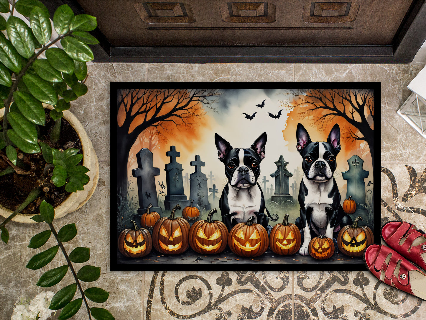 Boston Terrier Spooky Halloween Doormat