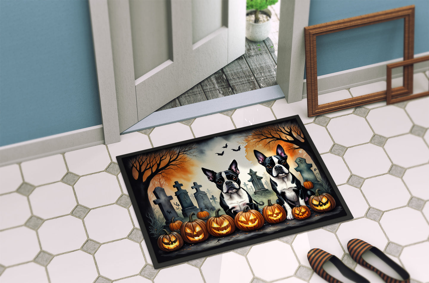 Boston Terrier Spooky Halloween Doormat