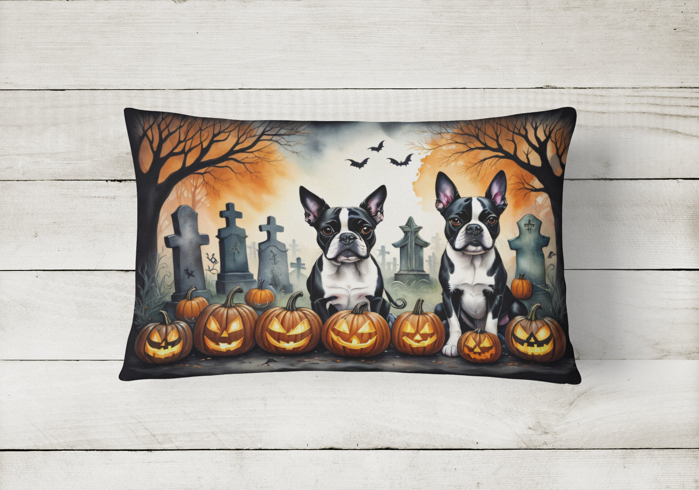 Boston Terrier Spooky Halloween Throw Pillow