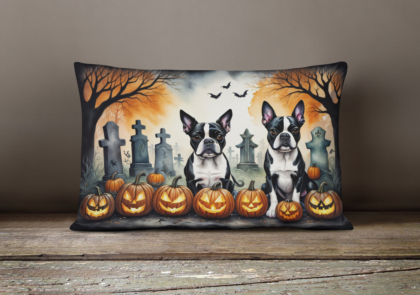 Boston Terrier Spooky Halloween Throw Pillow