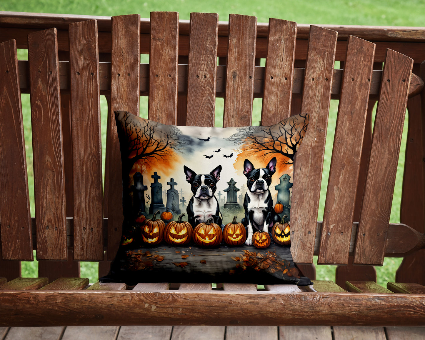 Boston Terrier Spooky Halloween Throw Pillow