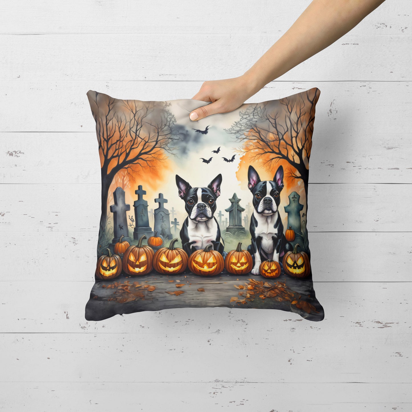 Boston Terrier Spooky Halloween Throw Pillow