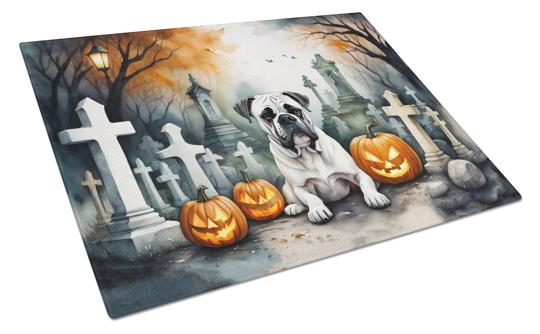 Buy this Boxer Spooky Halloween Glass Cutting Board