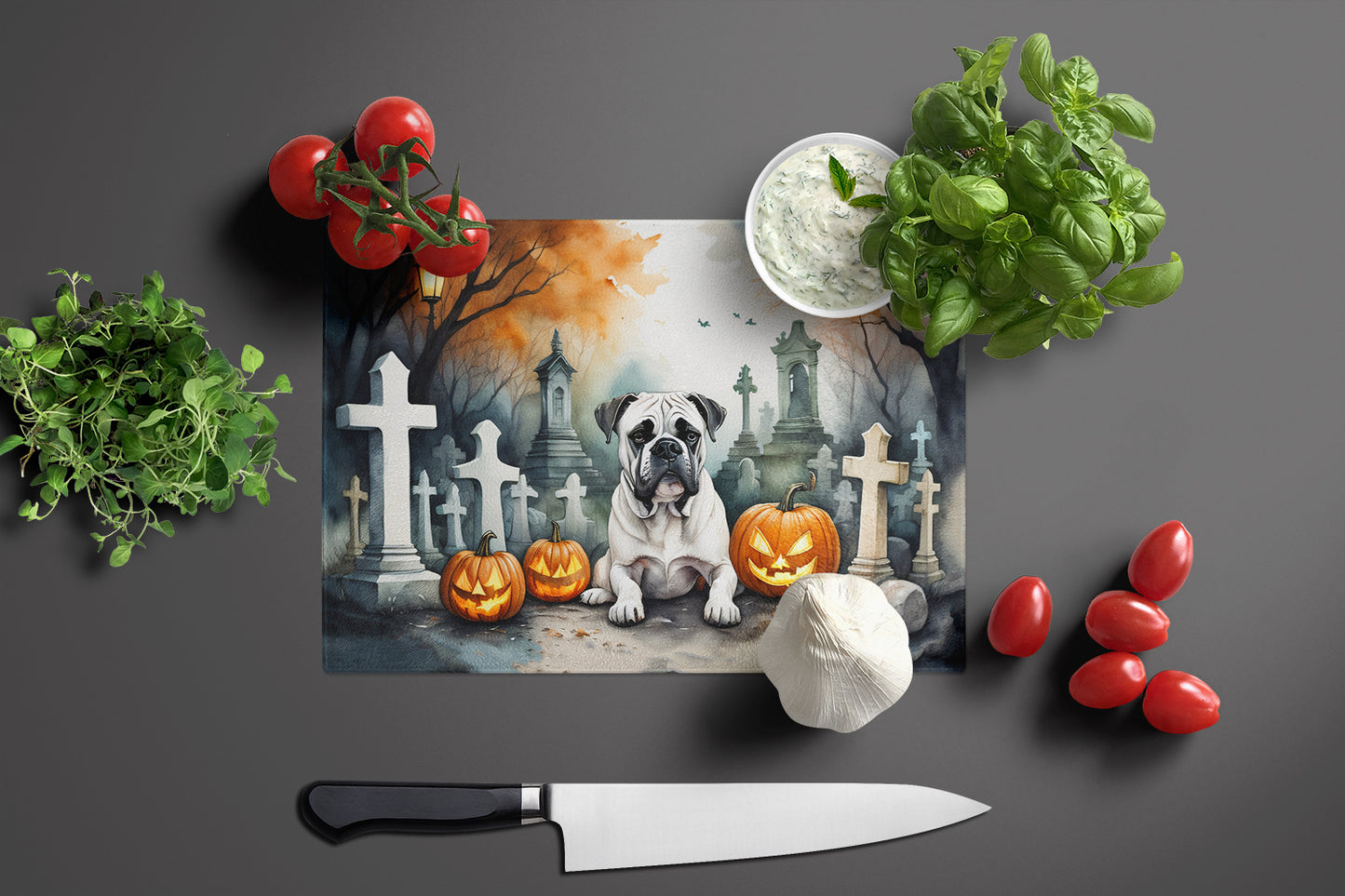 Boxer Spooky Halloween Glass Cutting Board