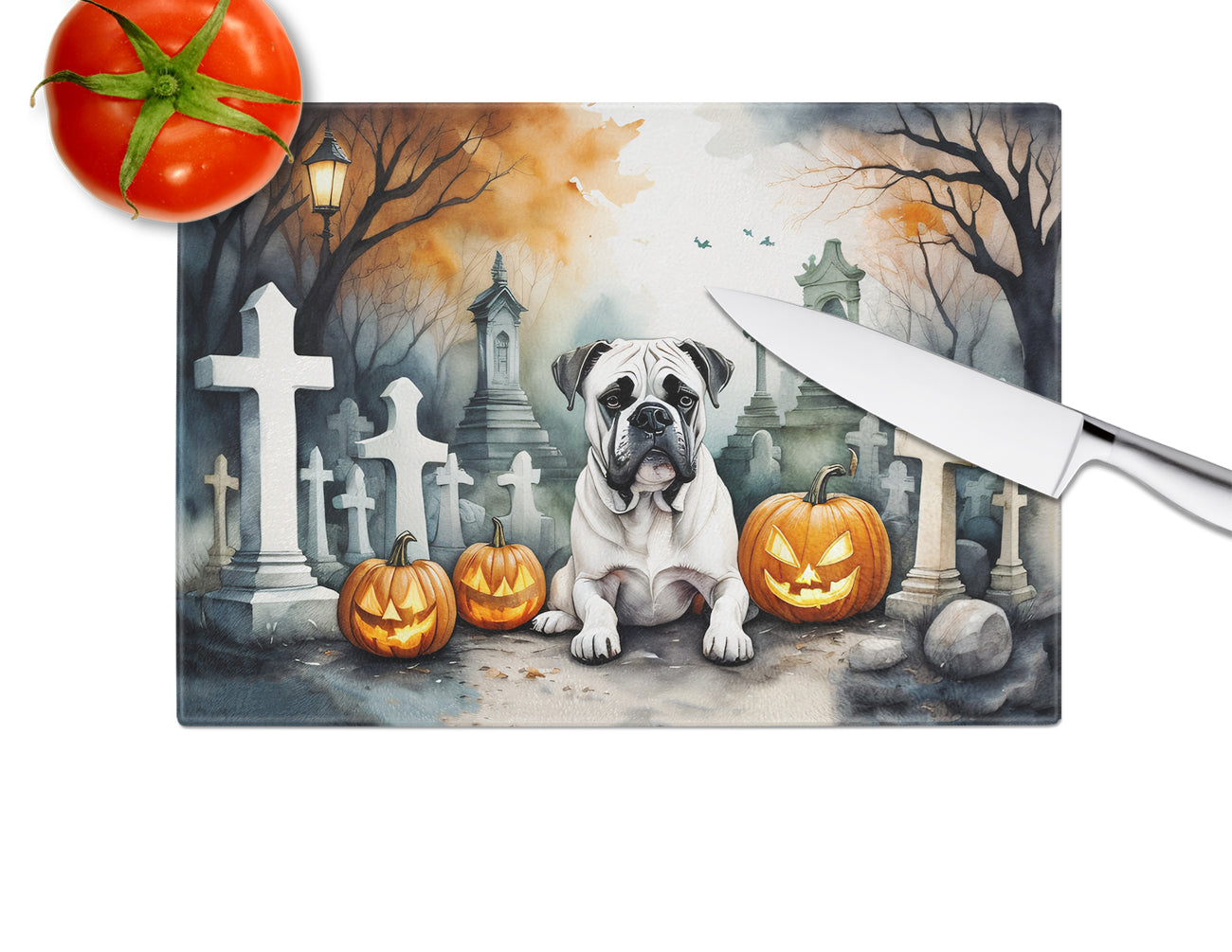 Boxer Spooky Halloween Glass Cutting Board