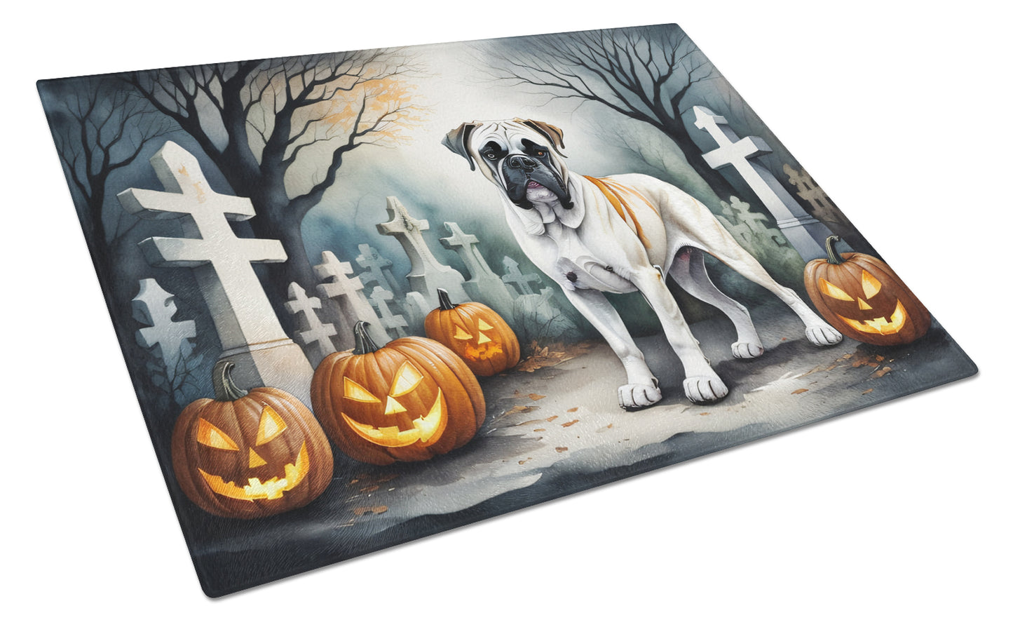 Buy this Boxer Spooky Halloween Glass Cutting Board