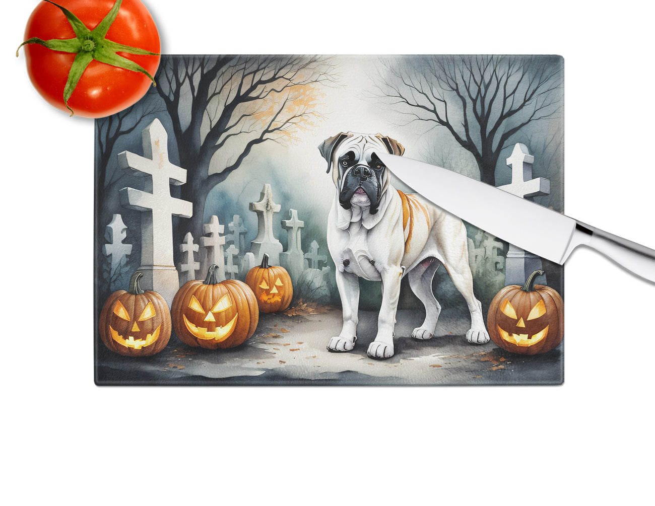 Boxer Spooky Halloween Glass Cutting Board