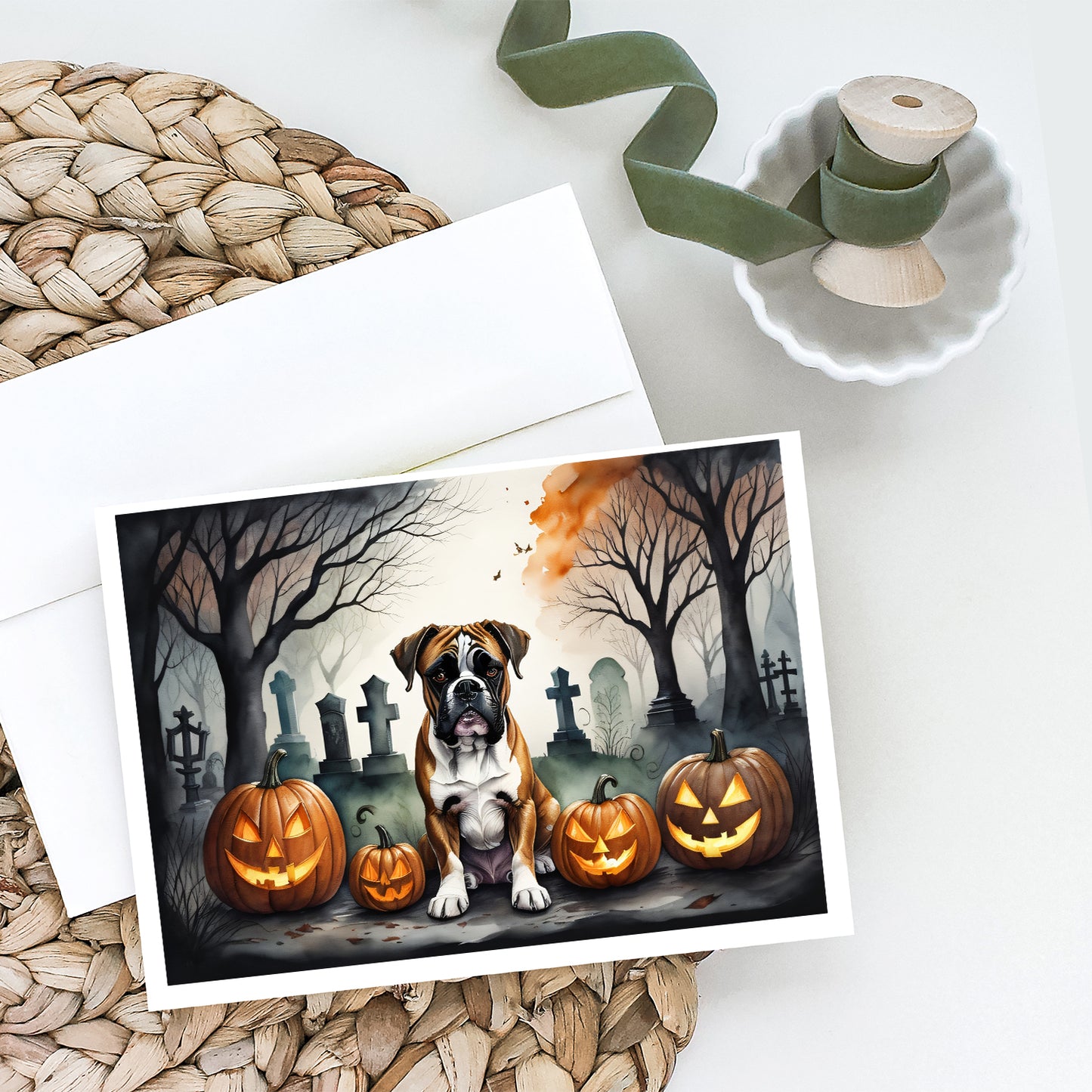 Boxer Spooky Halloween Greeting Cards Pack of 8