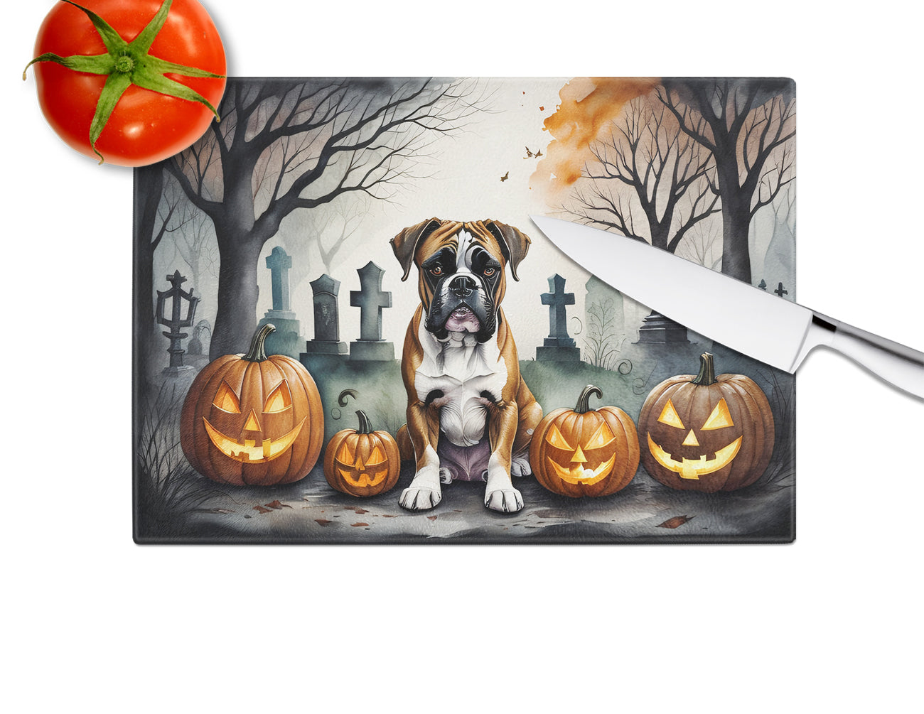 Boxer Spooky Halloween Glass Cutting Board