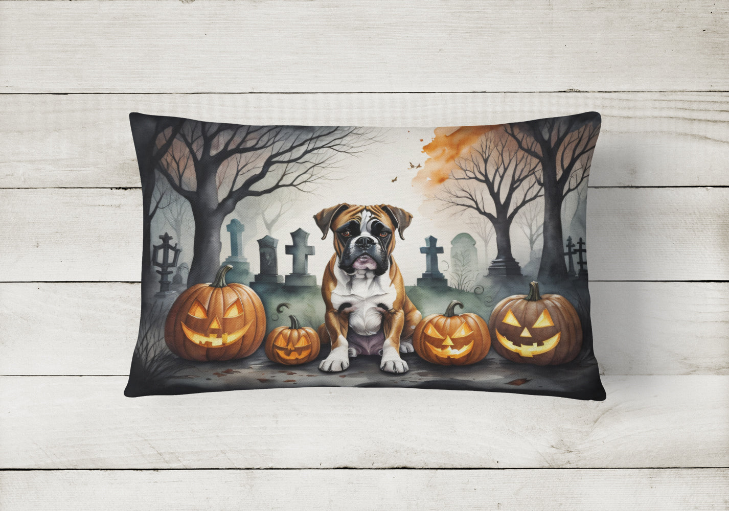 Boxer Spooky Halloween Throw Pillow